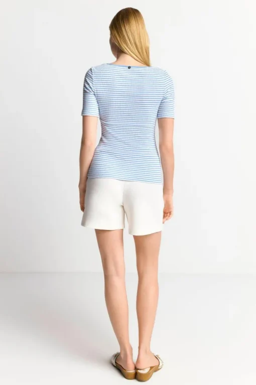Gestreiftes T-Shirt In Feiner Rib-Struktur