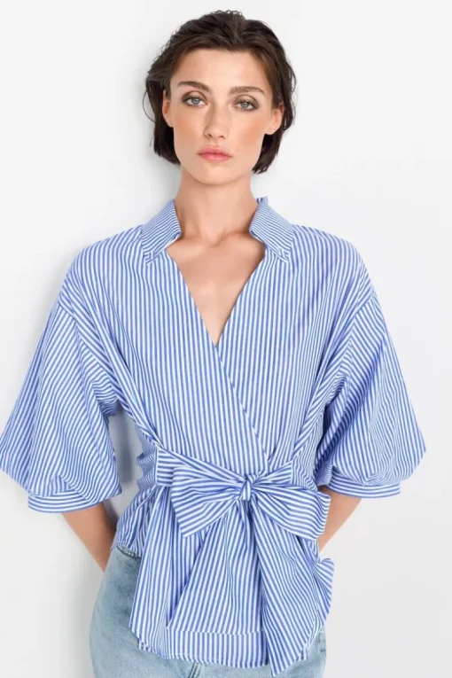 Wickelbluse Mit V-Neck Und Streifen